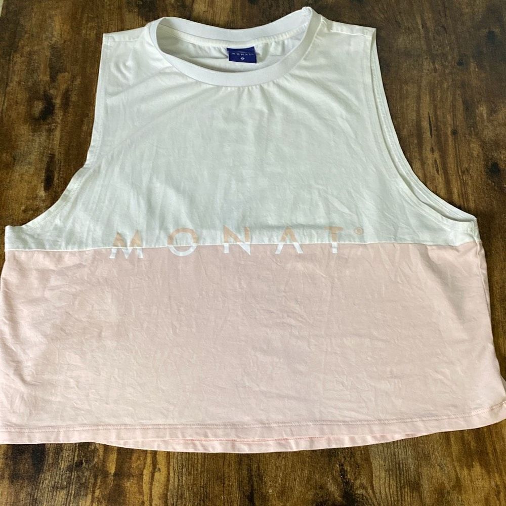 MONAT gear Pink & White gym muscle tank top shirt Sz M workout